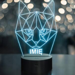 Lampka Nocna LED 3D Z Imieniem Grawer Kot Kotek na Prezent Geometryczny