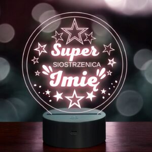 Lampka Nocna LED Statuetka Super Siostrzenica Córka Siostry Prezent Grawer