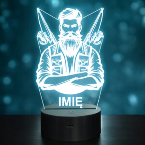 Lampka Nocna LED Statuetka Wędkowanie Wędkarz Łowienie Ryb Prezent Grawer