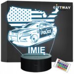 Lampka Nocna LED Imię Wóz Policyjny Radiowóz z Flagą na Prezent Grawer v.6