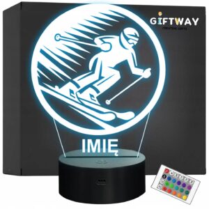 Lampka Nocna LED Statuetka Sporty Zimowe Narty Narciarz Prezent Grawer v.6