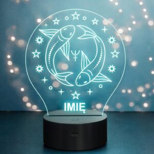 Lampka Nocna Ryby LED Znak Zodiaku Horoskop z Imieniem Prezent Grawer
