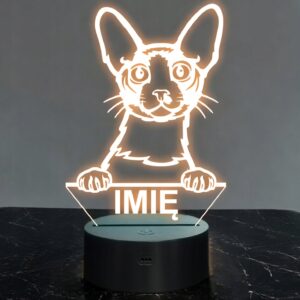 Lampka Nocna LED Cornish Rex Rasa Kota z Imieniem na Prezent