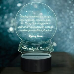 Lampka Nocna LED Statuetka Święta Boże Narodzenie Kula na Prezent Grawer
