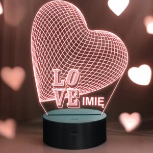 Lampka Nocna LED LOVE 3D Serce Prezent na Walentynki Miłosny z Imieniem
