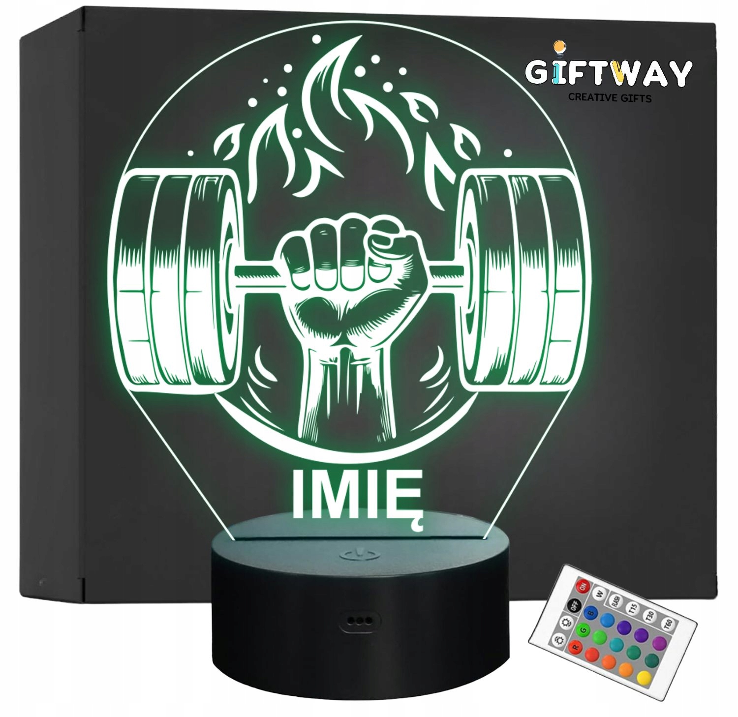 Lampka Nocna LED Imię Ręka Siłownia Sport Hantle na Prezent Grawer v.2 Lampka Nocna LED Imię Ręka Siłownia Sport Hantle na Prezent Grawer v.2