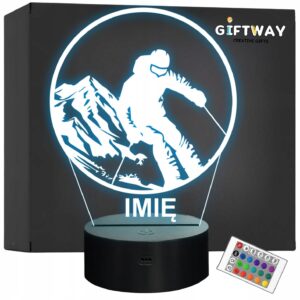 Lampka Nocna LED Statuetka Sporty Zimowe Narty Narciarstwo Prezent Grawer
