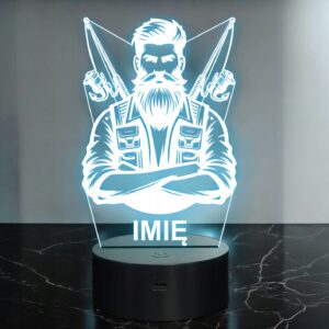 Lampka Nocna LED Statuetka Wędkowanie Wędkarz Łowienie Ryb Prezent Grawer