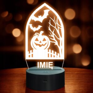 Lampka Nocna LED Imię Statuetka Halloween Ramka Dynia na Prezent Grawer