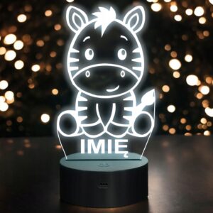 Lampka Nocna LED Z Imieniem Słodka Zebra dla Dzieci na Prezent