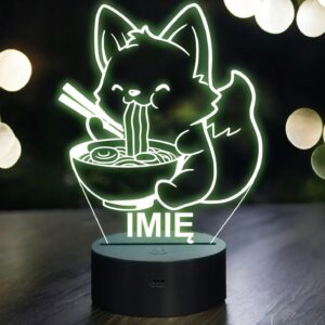 Lampka Nocna LED Imię Słodki Lis Jedzący Ramen Anime na Prezent Grawer v.2