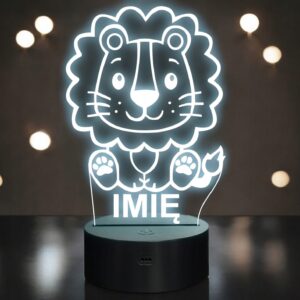 Lampka Nocna LED Z Imieniem Słodki Lew dla Dzieci na Prezent Grawer