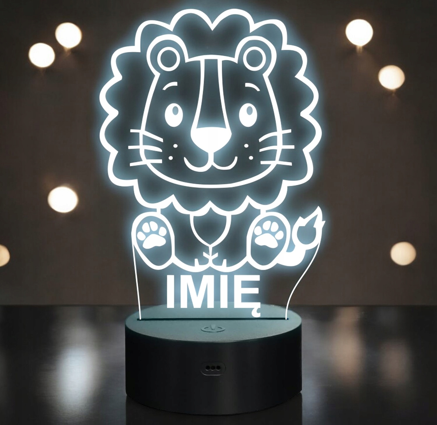 Lampka Nocna LED Z Imieniem Słodki Lew dla Dzieci na Prezent Grawer Lampka Nocna LED Z Imieniem Słodki Lew dla Dzieci na Prezent Grawer