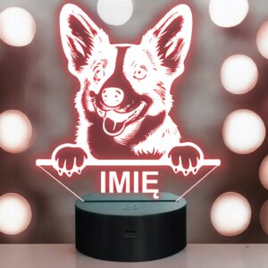Lampka Nocna LED Welsh Corgi Cardigan Rasa Psa z Imieniem na Prezent