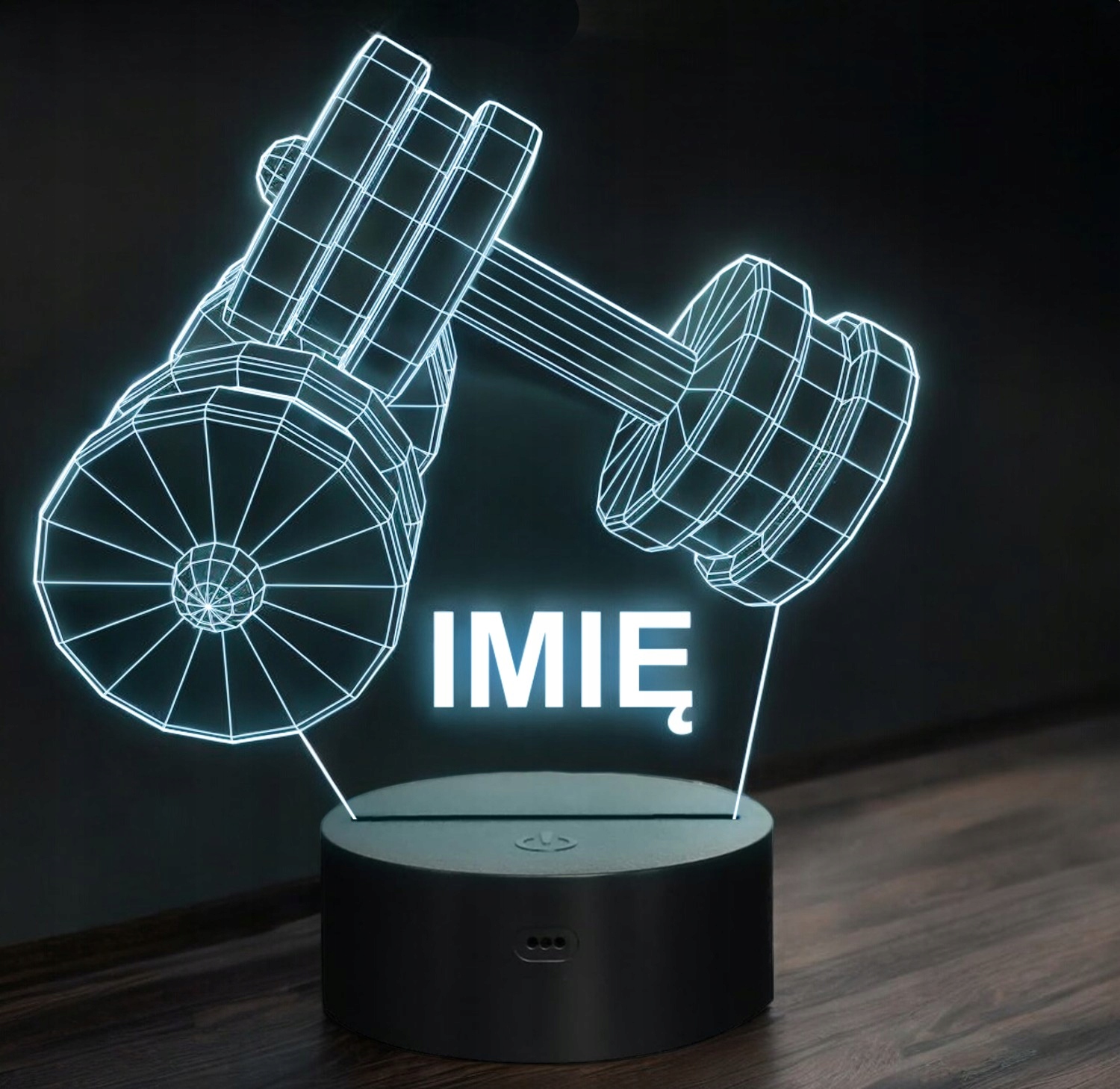 Lampka Nocna LED 3D Z Imieniem Grawer Sztangielki Hantle Na Prezent Lampka Nocna LED 3D Z Imieniem Grawer Sztangielki Hantle Na Prezent
