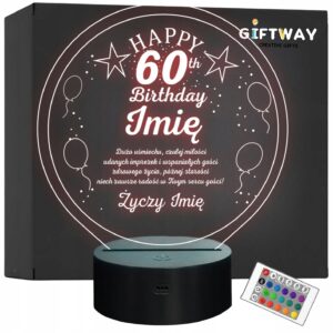 Lampka Nocna LED Prezent na 60 Urodziny Pamiątka Statuetka z Grawerem