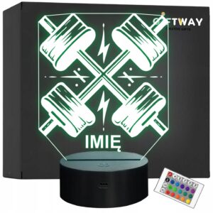 Lampka Nocna LED Imię Statuetka Hantle Siłownia na Prezent Grawer