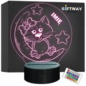 Lampka Nocna LED Kot na Księżycu Kotek Z Imieniem