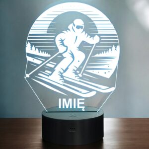 Lampka Nocna LED Statuetka Sporty Zimowe Narty Narciarz Prezent Grawer v.2