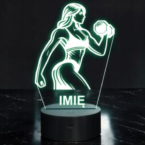 Lampka Nocna LED Imię Kulturystka Siłownia Hantle na Prezent Grawer