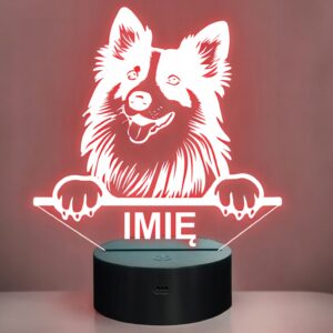 Lampka Nocna LED Owczarek szetlandzki Rasa Psa z Imieniem na Prezent