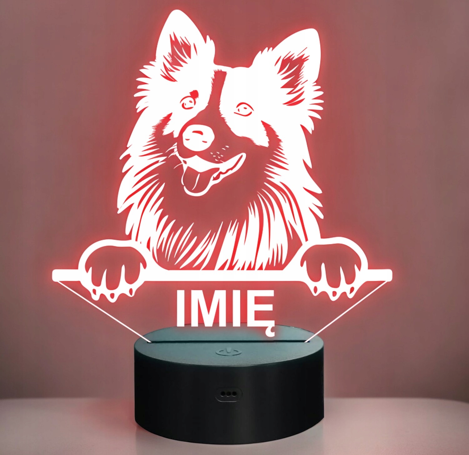 Lampka Nocna LED Owczarek szetlandzki Rasa Psa z Imieniem na Prezent Lampka Nocna LED Owczarek szetlandzki Rasa Psa z Imieniem na Prezent