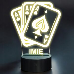 Lampka Nocna LED Statuetka Karty Brydż na Prezent Grawer v.2