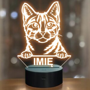 Lampka Nocna LED Egyptian Mau Rasa Kota z Imieniem na Prezent