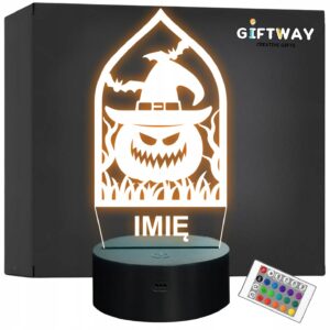 Lampka Nocna LED Imię Statuetka Halloween Dynia Czarownica Prezent Grawer