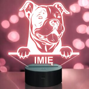 Lampka Nocna LED Pies American Bully Rasa z Imieniem Prezent Grawer