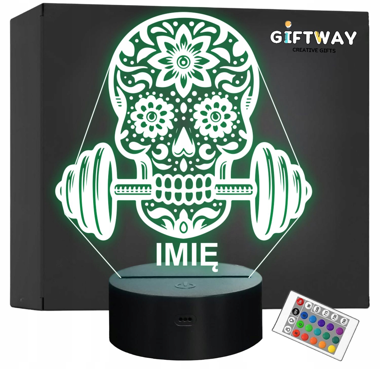 Lampka Nocna LED Imię Statuetka Meksykańska Czaszka Siłownia Prezent Grawer Lampka Nocna LED Imię Statuetka Meksykańska Czaszka Siłownia Prezent Grawer