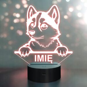 Lampka Nocna LED Husky Rasa Psa z Imieniem na Prezent v.2