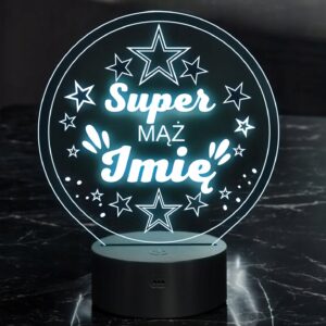 Lampka Nocna LED Statuetka Super Mąż Małżeństwo na Prezent Grawer