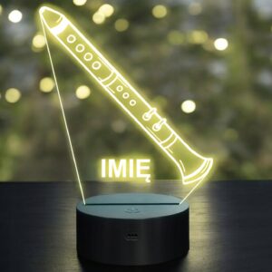 Lampka Nocna LED Imię Statuetka Klarnet Instrument na Prezent Grawer