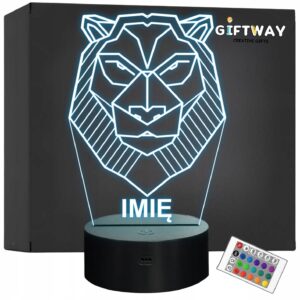 Lampka Nocna LED 3D Z Imieniem Grawer Lew Personalizowana na Prezent
