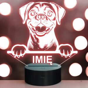 Lampka Nocna LED Puggle Rasa Psa z Imieniem na Prezent