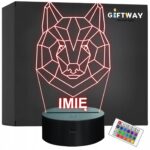 Lampka Nocna LED 3D Z Imieniem Grawer Wilk na Prezent Personalizowana