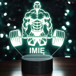 Lampka Nocna LED Imię Sylwetka Kulturysta Siłownia Sztanga Prezent Grawer 2