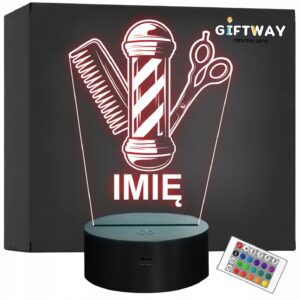 Lampka Nocna LED Imię Statuetka Barber Fryzjer Męski na Prezent Grawer