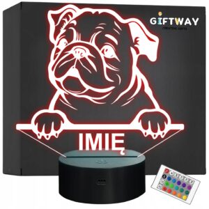 Lampka Nocna LED Bulldog Rasa Psa z Imieniem na Prezent v.2