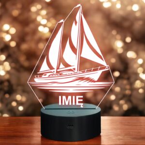 Lampka Nocna LED Statuetka Żeglowanie Żagiel Łódka na Prezent Grawer