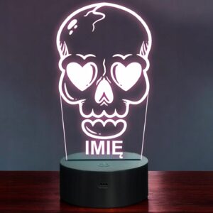 Lampka Nocna LED Imię Statuetka Czaszka Serca Pastel Goth na Prezent Grawer