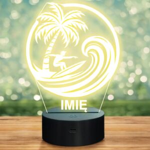 Lampka Nocna LED Statuetka Surfing Sporty Wodne Palma na Prezent Grawer v.2