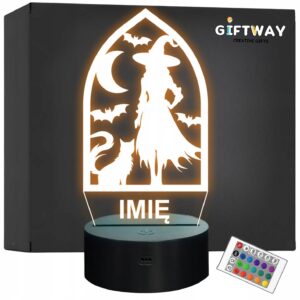 Lampka Nocna LED Imię Statuetka Halloween Czarownica Kot na Prezent Grawer