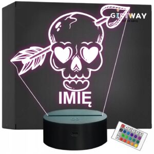Lampka Nocna LED Imię Czaszka Strzała Amora Pastel Goth na Prezent Grawer
