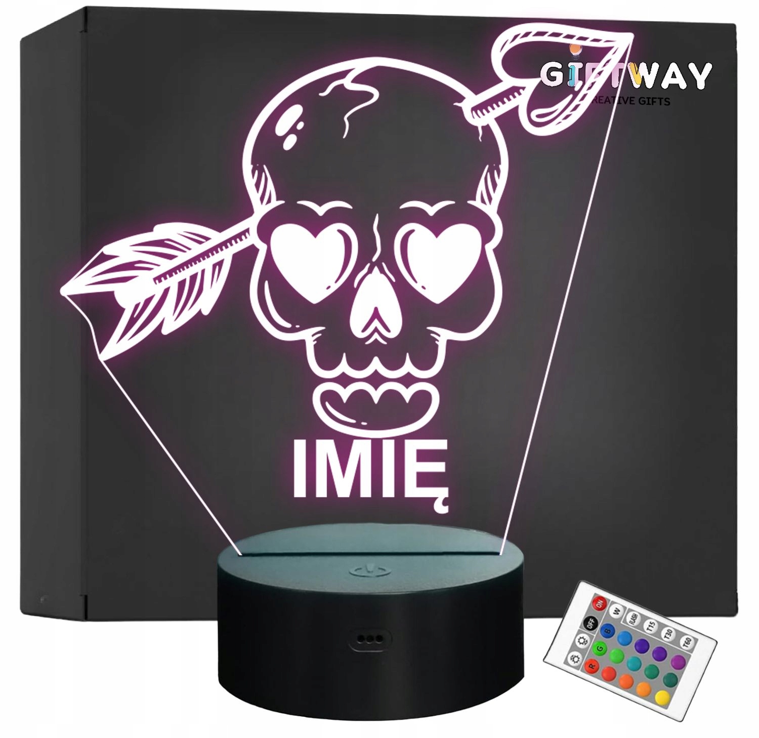 Lampka Nocna LED Imię Czaszka Strzała Amora Pastel Goth na Prezent Grawer Lampka Nocna LED Imię Czaszka Strzała Amora Pastel Goth na Prezent Grawer