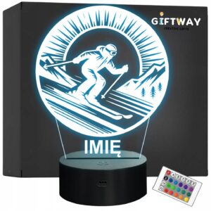 Lampka Nocna LED Statuetka Sporty Zimowe Narty Narciarz Prezent Grawer v.3