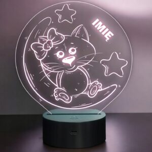 Lampka Nocna LED Kot na Księżycu Kotek Z Imieniem