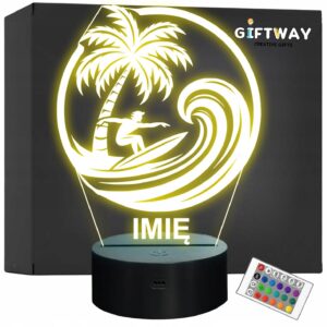 Lampka Nocna LED Statuetka Surfing Sporty Wodne Palma na Prezent Grawer v.2
