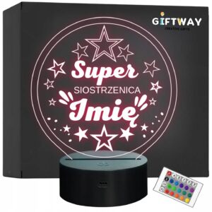 Lampka Nocna LED Statuetka Super Siostrzenica Córka Siostry Prezent Grawer